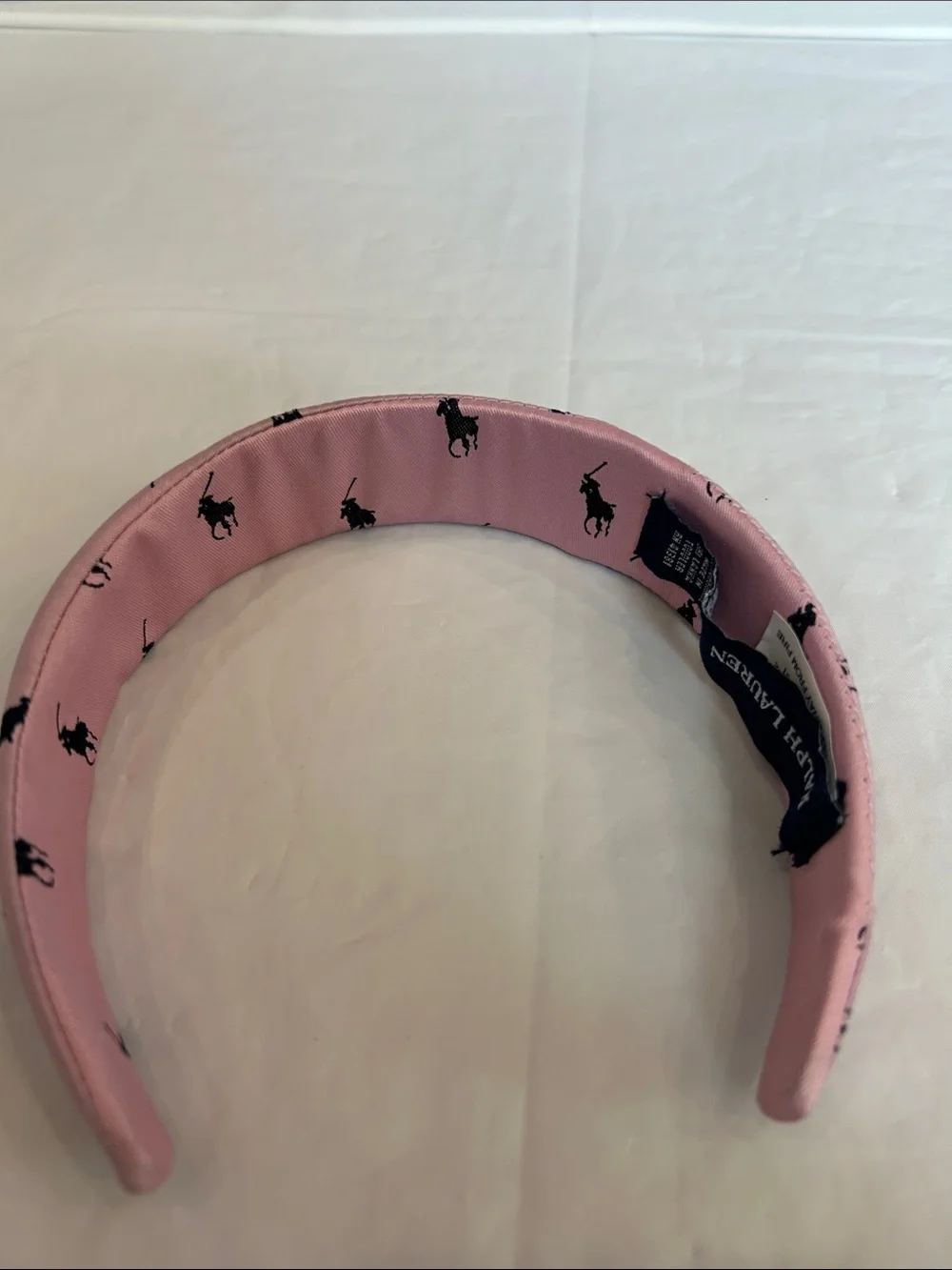 Ralph Lauren Pale Pink Satin Headband with Black Pony Print